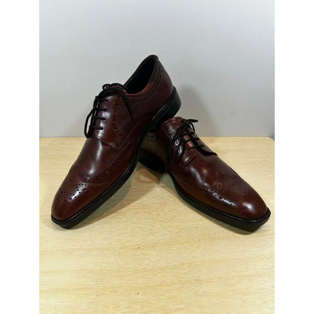 Ecco Helsinki Men Brown Leather Wingtip Derby Dress Shoes Size 44 US 11
